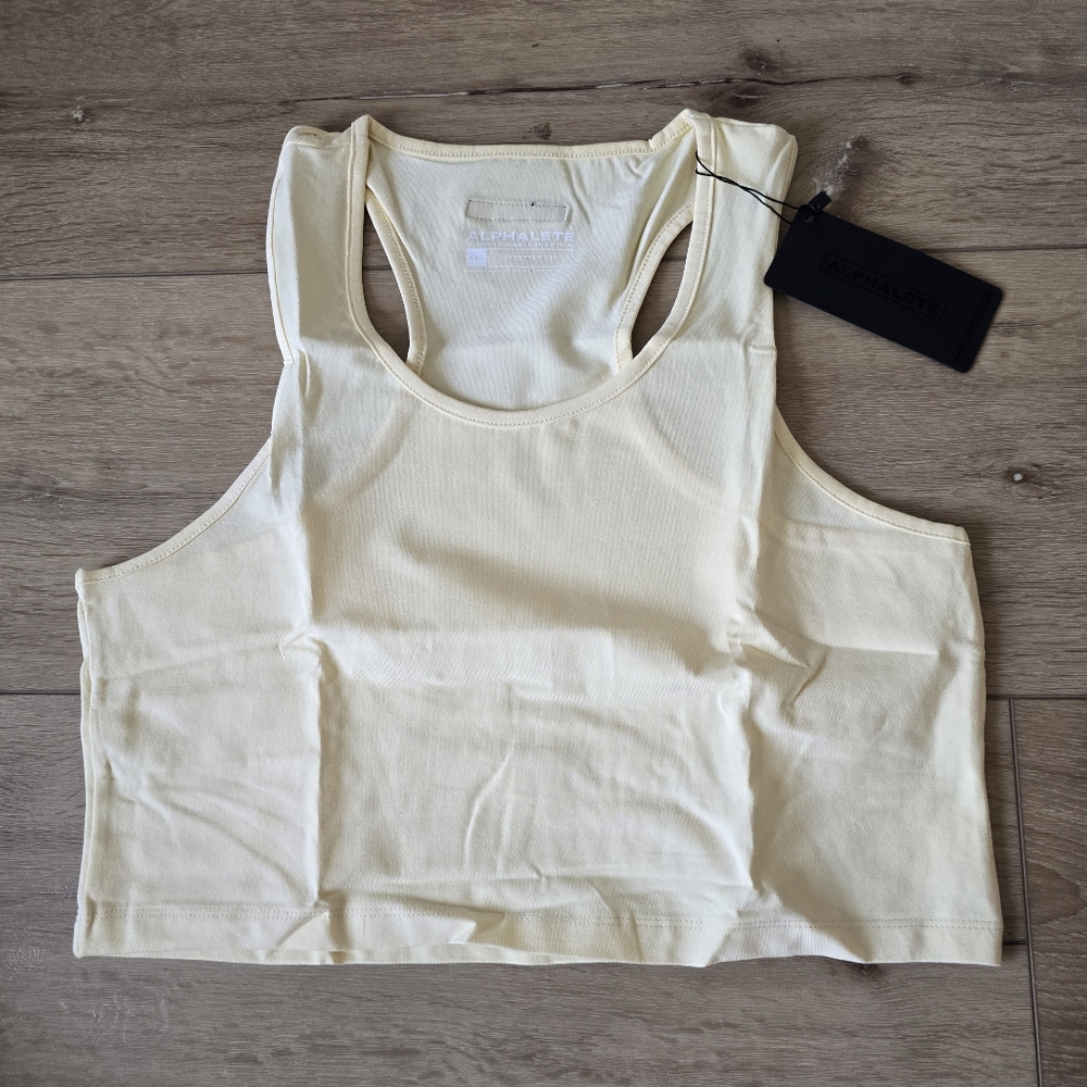 Nwt Alphalete Womens essential crop tank sea salt yellow color